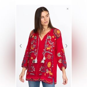 NWT JOHNNY WAS MAYSON TUNIC SIZE XXS STUNNING BOHO FLORAL TOP OVERSIZED red